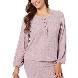 Candace Cameron Bure Snowy Pointelle Balloon-Sleeve Henley Bordeaux,XXXS